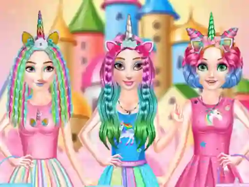 Princesses Rainbow Unicorn Hair Salon — free online game